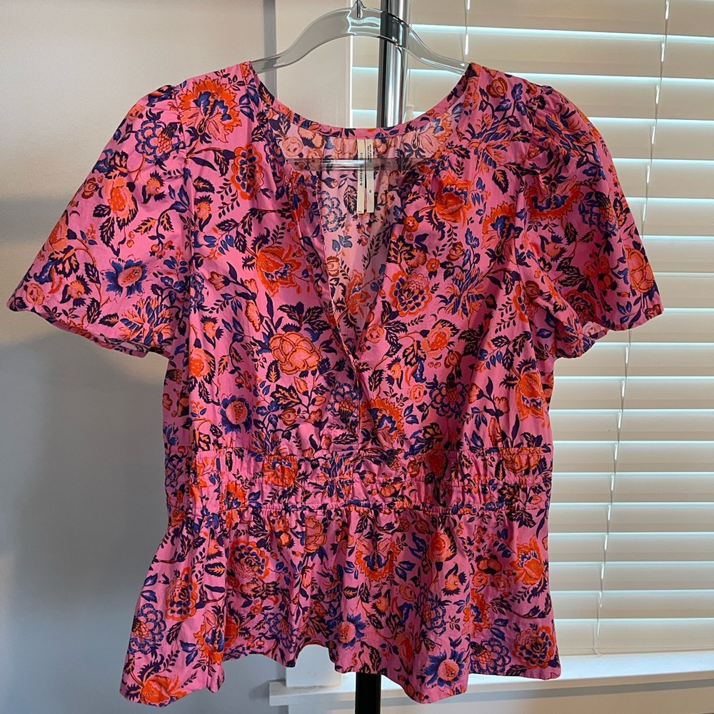 Anthropologie Vibrant Floral V-Neck Blouse